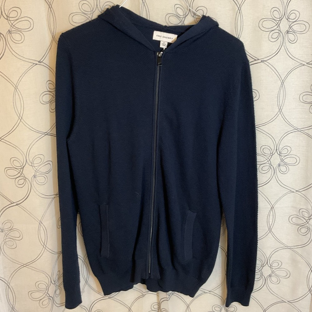 Men's Free Assembly Navy Full Zip Hoodie Long Sleeve Pockets Size Small